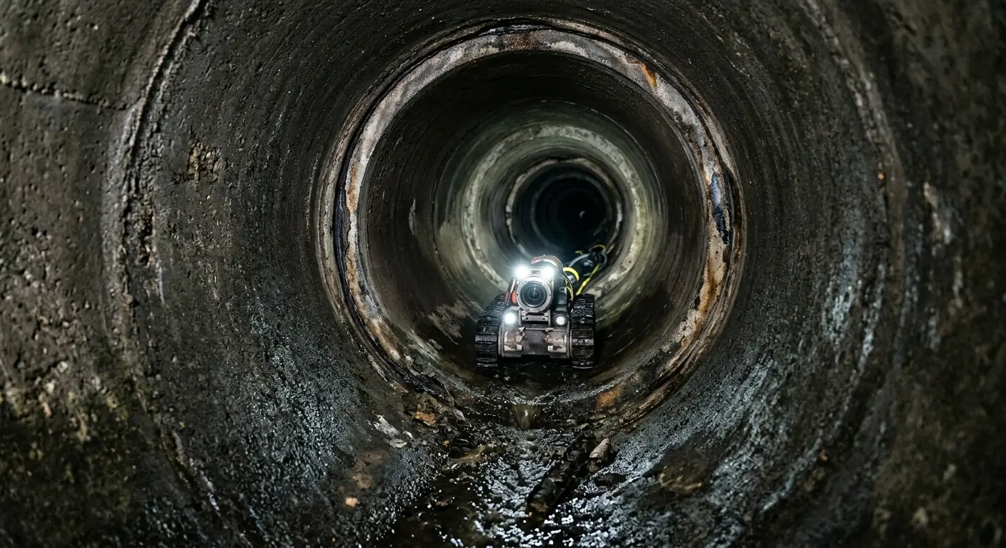 Robotic sewer camera inspecting pipe interior for Sewer Line Repair in Lockport